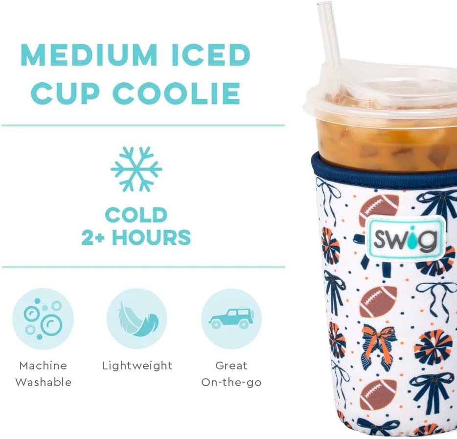 Swig Life Medium Iced Cup Coolie, Standard 22oz Iced Coffee Cup Insulator Sleeve with Handle, Neoprene Insulated Coolie Keeps Drinks Cold (We've Got Spirit Navy + Orange) - Image 3