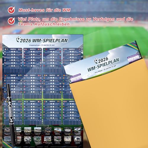 AhfuLife WM Spielplan 2026 Poster für Deko Fußball WM 2026 - Fussball Planer Wiederverwendbar - Enthält 48 Mannschaften Gruppen Knockout und Finale alle Ergebnisse der Spiele (A2 - Gefaltet)