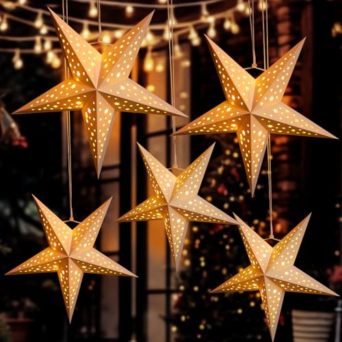 5er Set Papiersterne zum Aufhängen 30cm Faltstern Papiersterne...