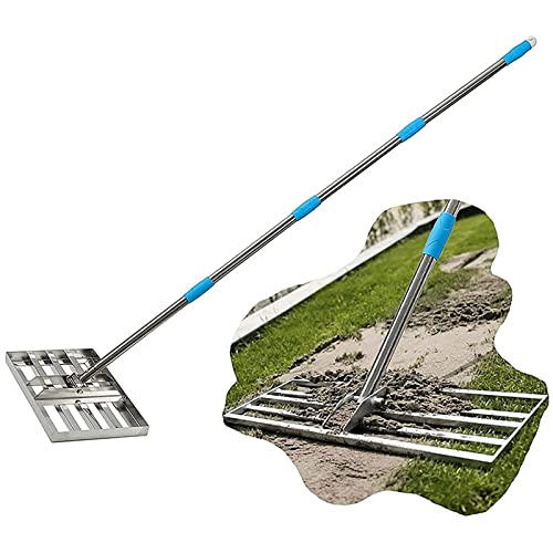 NVYAZJ Lawn Leveling Rake, Detachable Stainless Steel Leveler Tool with 20 * 10'' Flat Head Pole Length 60'' 4 Stainless Steel Rods, Gardening Hand Tool Rake for Garden Golf Lawn