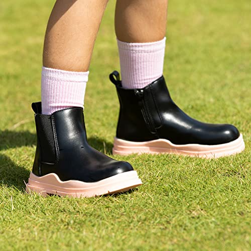 Hawkwell Boys Girls Low Heels Ankle Boots Unisex Kids Side Zipper Chelsea Booties (Toddlers/Little Kids/Big Kids),Black Pink Pu 10 M Us #TOP2