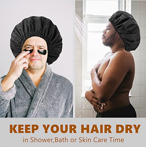 Adjustable Large Shower Cap For Men,Shower Cap For Women,Reusable Shower Cap For Long Hair,Hair Cap For Shower,Black #TOP5