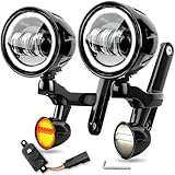 4.5' Halo LED Auxiliary Passing Spot Fog Lights & Bullet Turn Signal Assembly Kit, Housing Bucket Mount Bracket & Lamp Switch For Harley Touring Street Glide Electra Glide 2014-2023