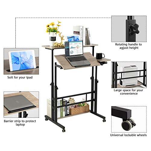 Hadulcet Mobile Standing Desk, Rolling Table Adjustable Computer Desk, Stand Up Laptop Desk Mobile Workstation For Home Office Classroom With Wheels, 31.49 X 23.6 In Light Grey #TOP6