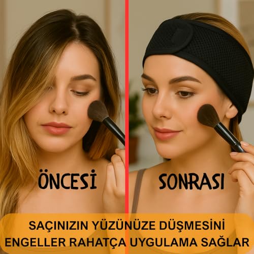 BEYLİNİ Fileli Saç Bandı 2li Set Makyaj Uygulama Cırtlı Hava Alabilir Cilt Bakım Yoga Spa Ter Sporcu Bandana
