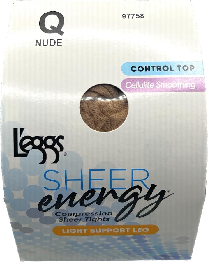 L'eggs Sheer Energy Control Top Sheer Toe Anti-Cellulite Pantyhose （Packaging may vary）(US, Alpha, Queen, Regular, Regular, nude)3