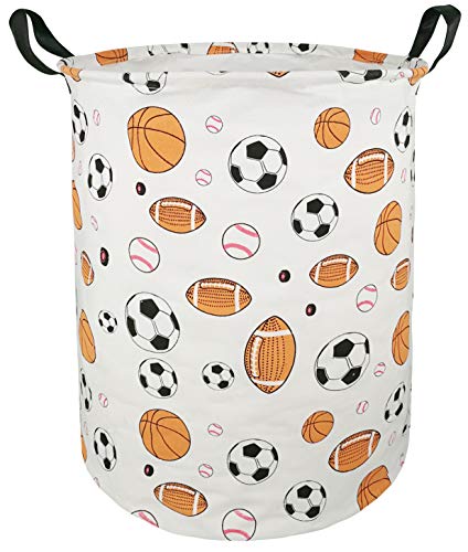 KUNRO Round Basketball Football Laundry Gift Basket Storage Hamper, Clothes Storage Organizer Bins, Shelf Basket with Handles for Room Decor (Balls)