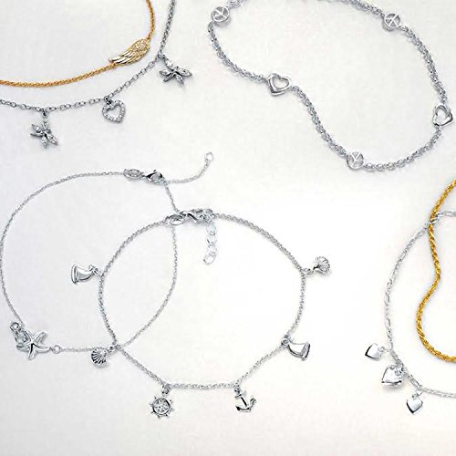 Tobillera de plata mal de ojo con ala de ángel chapada en oro de 14k ajustable 5
