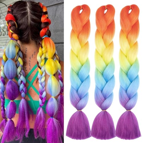 Xtrend 24 Inch 3 Packs Ombre 3Tones Jumbo Braiding Hair Synthetic Ombre Braiding Hair High Temperature Synthetic Crochet Braids Hair Extensions for Women