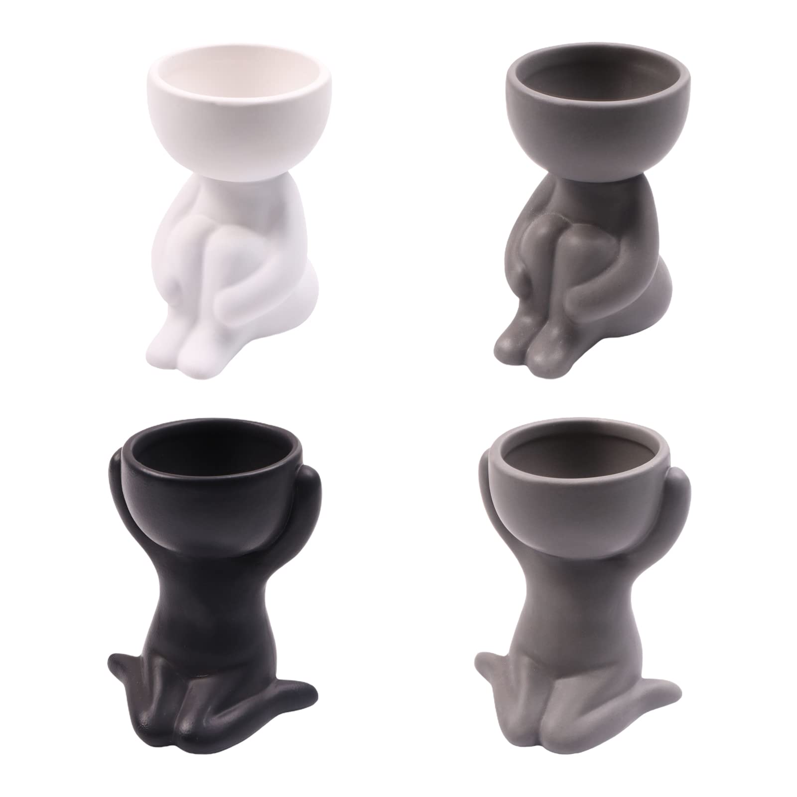 4 Pack Ceramic Succulent Plant Pots,Humanoid Mini Flower Pots Cactus Bonsai Planter Containers Creative Table Top Display Flowerpot for Air Plants and Other Mini Plants