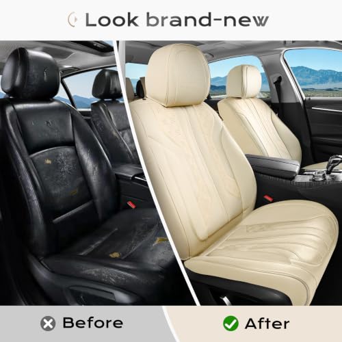 Image of Coverado Car Seat Covers Full Set, Seat Covers for Cars, Front Seat Covers and Back Seat Cover Waterproof Leather Automotive Seat Cover, Universal Car Interior Protectors Cushion for Most Cars