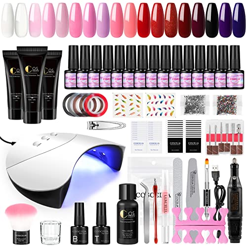 COSCELIA Vernis Gel Semi Permanent 15 * 7ml+3 * 15ml Poly UV Gel Constructions Gels Kit Soak Off Nail Art Gel Outils 36W UV/LED Lampe Ongle UV Gel Ponceuse à Ongle Mahcine Kit UV Gel Manucure