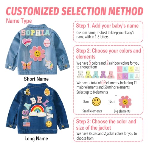 Personalized Kids Denim Jacket with Names, Custom Jean Jackets, 1-14st Boys&Girls Birthday Gifts4
