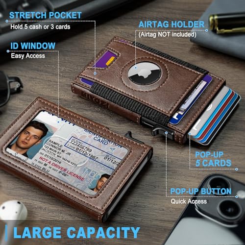 Airtag Wallet for Men, Slim Pop Up Credit Card Holder RFID Blocking Mens Minimalist wallet for 7-9 Cards ID Window, with Gift Box2