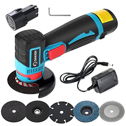 Saker 3" Cordless Angle Grinder - 12V 16800 Rpm Brushless Portable Cut Off Tool Kit With 1Pc Battery And Charger, Extra 5 Pcs Disc #TOP7