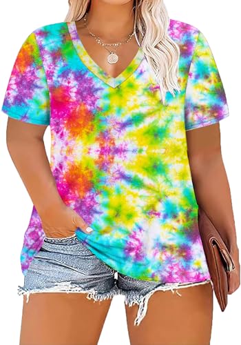 Image of ForHailey Women's Plus Size Short Sleeve Tee Shirt V Neck Basic Ladies Loose Fit T Shirt 1X-5X