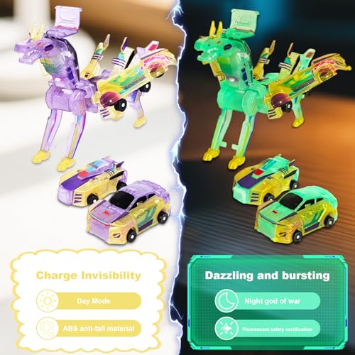 2-in-1 collision transformation dinosaur car toy magnetic cars convertible robot toysdinosaurtoys for kids 3-12 ideal christmas birthday gift for boys and girls yellow