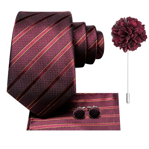 Image of Hi-Tie Mens Paisley Floral Striped Ties Set Silk Necktie and Lapel Pin for Men Pocket Square Cufflinks Set Business Wedding