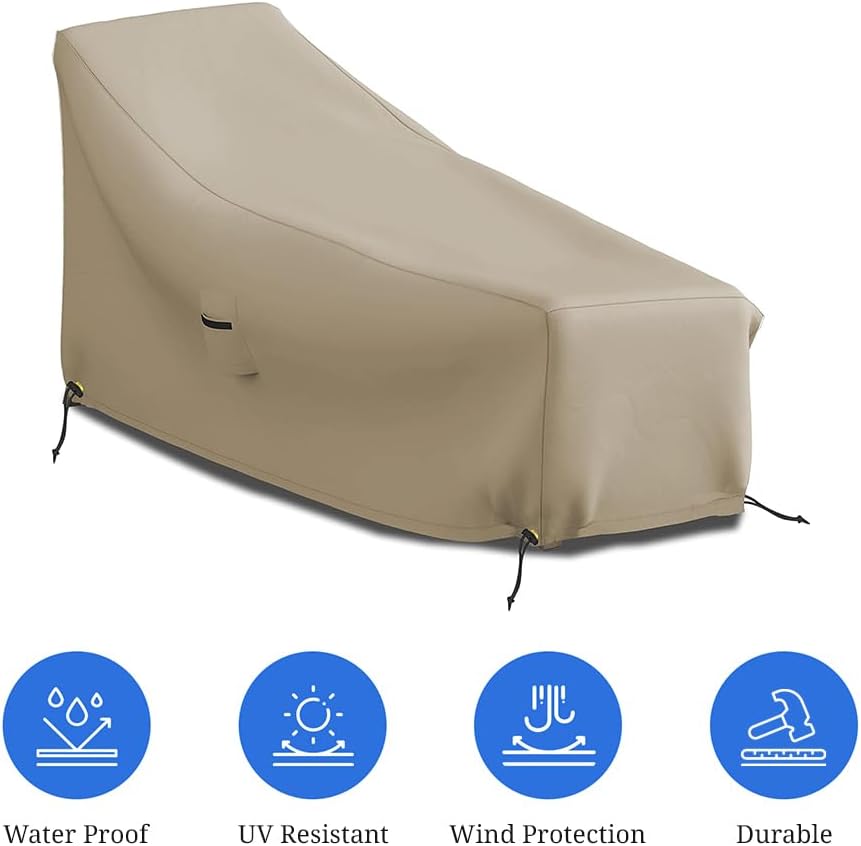 Covers & all Chaise Lounge Cover, Chair Couch Sofa protector, Patio Pool Garden Lawn furniture, with Air Vents & Drawstrings, 12 Oz Waterproof, UV & Weather Resistant (86" W x 36" D x 32" H, Beige)