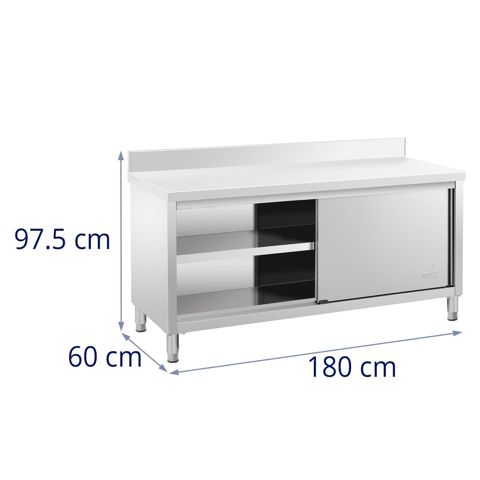 Royal Catering Mueble Neutro en Acero Inoxidable Armario RCSSCB-180X60-E-B (180 x 60 cm, 2 puertas correderas, 600 kg de capacidad de carga)
