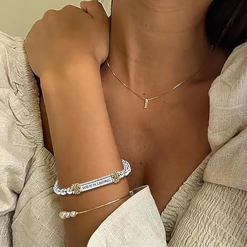 God Is In Control Dainty Diamond Beaded Stretch Bracelet, Motivational Stainless Steel Engraving Tube Bracelets Inspirational Chain Crystal Energy Faith Jewelry for Women Men4