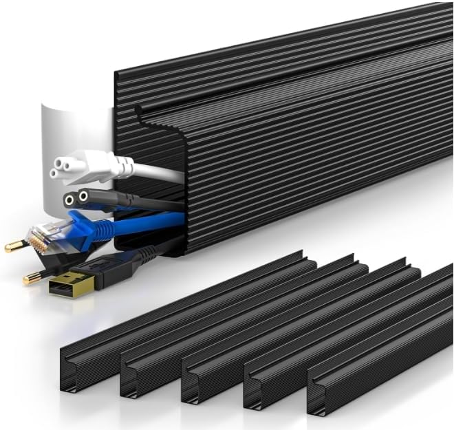 YECAYE 6x15.7in Cable Management, Cord Organizer, Cable Organizer, Adhesive Mount Cord Organizer for Desk, No-Drill Desk Wire Management for Home Office, Baby proofing, Black