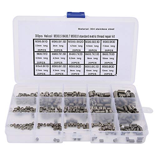 Threaded Insert Repair Kit, 300Pcs Stainless Steel Threaded Insert Repair Tool Kit, Stainless Steel Threaded Bushing Thread Repairing Tool Set