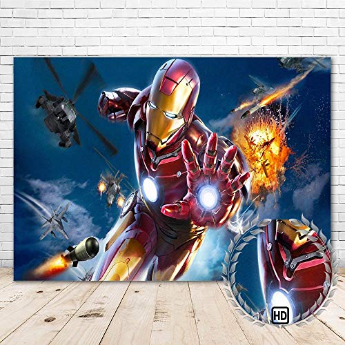 YouRan Super Hero Iron Man Backdrop for Birthday Party 7x5 Vinyl Iron Man Dessert Background Happy Birthday for Boy Vinyl Iron Man Banner for Wall Derations