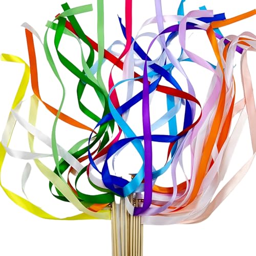 Lawnrden 20 Piezas Ventas de Cinta de Cinta de Stands Palos con Campana de Oro, varitas de Seda cromática de Seda de Hada Ritmo de Ritmo de de para el envío de la Boda de la Fiesta de la Despedida