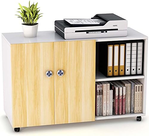 LITTLE TREE File Cabinet, 39" Filing Cabinet Office Printer Stand with Shelves Storage and Doors for Home Office,Walnut