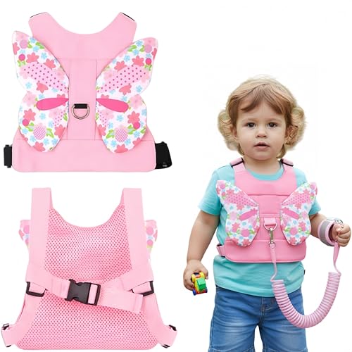 SDXCJY Kinder Sicherheitsleine 3-in-1 Kinderleine Handgelenk Anti-verloren Kinderleine Handgelenk Kinderleine Laufleine und Sicherheitsgurt für Baby Mädchen mit Schmetterlingsflügeln (Rosa)