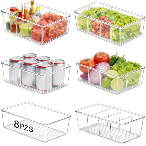 Opiniones y reviews de Almacenamiento de cocina y despensa - solo los mejores. 46 Organizador de Refrigerador 8 Pzs, Contenedores de Alacena Apilables y Transparentes con 3 Compartimentos, Material PET Libre de BPA para Cocina, Refrigerador y Despensa, Multiusos...