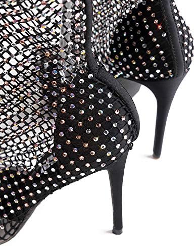 Cape Robbin Florence Stiletto High Heels for Women Rhinestone Sparkle Fishnets,Black,10 | Image 1