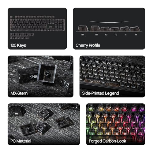 Image of EPOMAKER SmokFiber Keycaps Set - 120 Keys Side-Printed PC Shine-Through Keycaps, Cherry Profile, Non-Slip, MX-Stem Compatible for 61 /68 /84 /87 /98 /100 /104 ANSI Layout Mechanical Gaming Keyboards