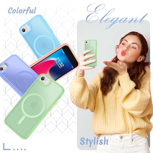 Image of for iPhone SE Case 2022(3rd) /2020(2nd), iPhone 8 /7 Case, Mint Green | Fit for Magsafe, Screen Protector Included, Matte Magnetic Slim Phone Cover, Shockproof Protection Translucent Frosted Back