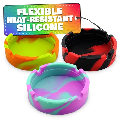 3Pcs Rubber Ash Tray Outdoors - Multicolor Small Ashtray for Outside Patio, Temperature Resistant