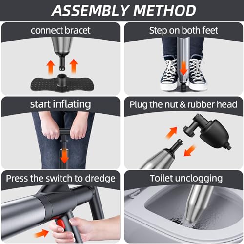 Image of Toilet Plunger Heavy Duty, 13 Piece Toilet Plunge Blaster, Drain Snake Hair Drain Clog Remover High-Pressure Air Plungers for Bathroom, Unclog Toilet, Clogged Sink Pipes and Refrigerator