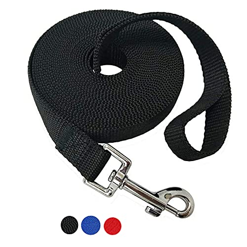 Image of Nylon Dog Training Lead Dog Leash Long Leash 100 Ft Long Leash for Dogs (1 inch Wide) (Black, 100 Feet)
