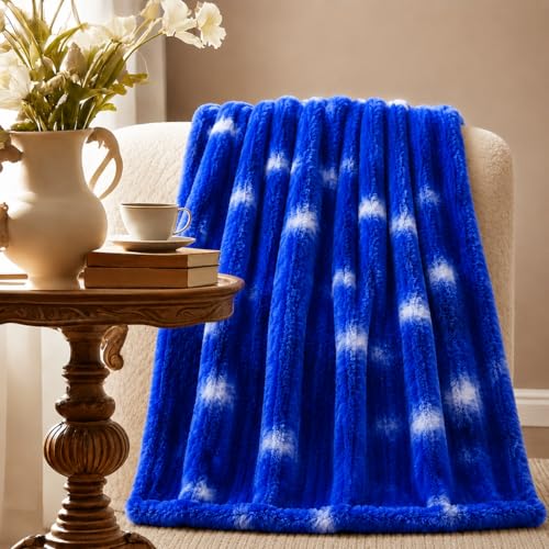Image of Cortina Embossed Fur Blanket Single Size -Embossed Soft and Warm Decorative Fuzzy Blankets - Cozy, Fluffy, Plush Lightweight Throw Blankets for Couch, Bed, Sofa(Blue, 150x200 CMs)