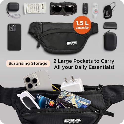 Supervek Mini Lightweight Water-Resistant Fanny Pack For Women & Men -Black - image 6
