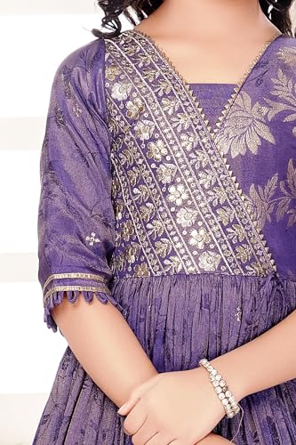 Image of White Button Girls Banaras Weaving Simar Jacquard Gown | Royal Ethnic Long Maxi Dress