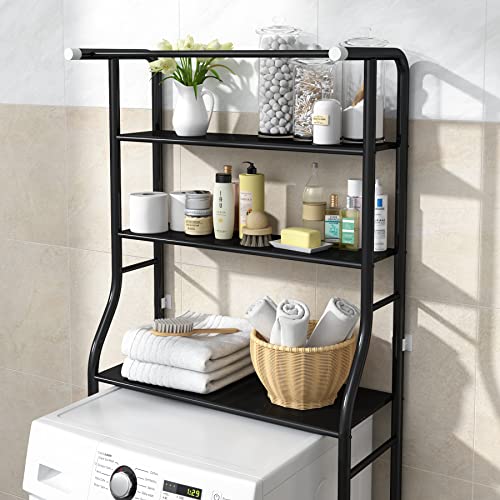 MOYIPIN 3-Tier Drum Washing Machine Storage Rack, Space-Saving Bathroom Shelf, Minimalist Style, 3 Shelves, Steel, Wall Mount, Black - Image 3