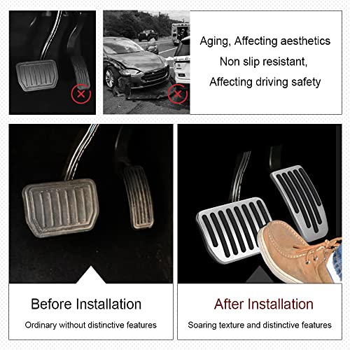 Deemars Auto Aluminum Pedal Covers, Non-Slip Foot Pedals Pads, Brake Accelerator Pedal Covers Aluminum Car Accessories Suitable For Model 3/Y Foot Pedal Pad Replacement (Sliver) #TOP4