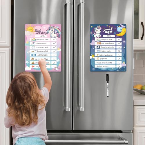 Image of Magnetic Morning Bedtime Routine Chart for Kids,Toddler Daily Schedule Board, Unicorn Behavior Chart for Kids at Home,Toddlers Schedule Board