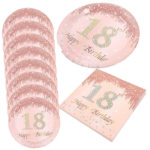 TOPPERFUN 36pcs Bulk Paper Plates for Party 18th Birthday Themed Plates Decorative Dinner Disposable Party Supplies Paper Napkins