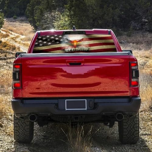 Image of Rear Window Decals for Trucks - 65x22 in Back Window Decals Fit Most Pickup Trucks SUV, Vinyl American Flag Back Window Decal for Car Personalized Decoration - Eagle Decal-3