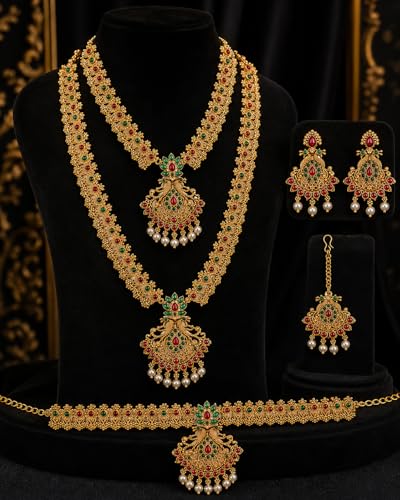 Image of Shining Diva Fashion Stylish Fancy Pearl Choker Traditional Jewellery Set for Women | Temple Necklace Set | Festive Wedding Party Necklace | 22k Gold Plated | Just Like Original Gold Jewellery