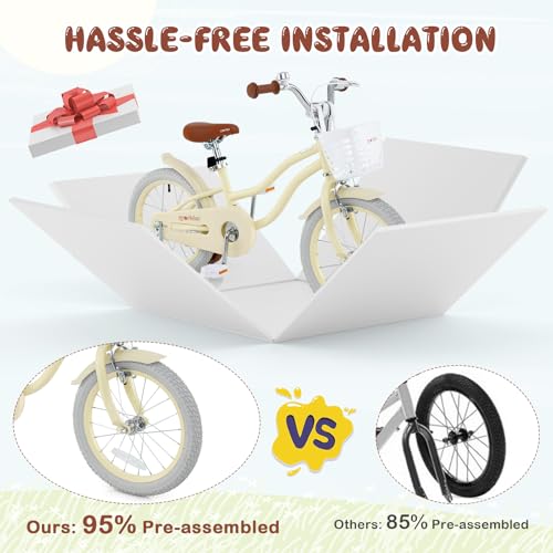 Image of BABY JOY Kids Bike, 12 14 16 18 20 Inch Boys Girls Bike w /Removable Basket | Kids Bicycle with Adjustable Seat & Handlebar, Handbrake & Coaster Brake, Training Wheels or Kickstand (Multi-Color Choices)