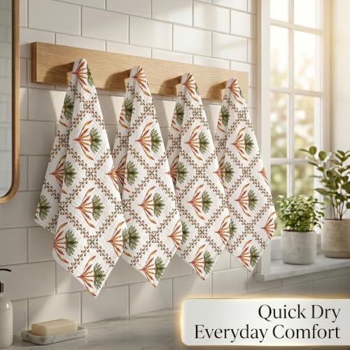 Image of Mafatlal Madhuban Festive Towel Set for Gifting | 250 GSM | 4 Textured Waffle Hand Towels 76 x 38 cm | Bathing, Body Cleansing & Gentle Scrubbing Towels | Teal Green