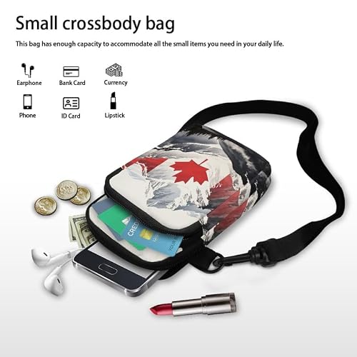 Jolamirel Canada Mountain Painting Travel Crossbody Bag Women Cell Phone Shoulder Bag, Mount Columbia Landscape Print Small Wallet Purses Mini Sling Handbag with Strap